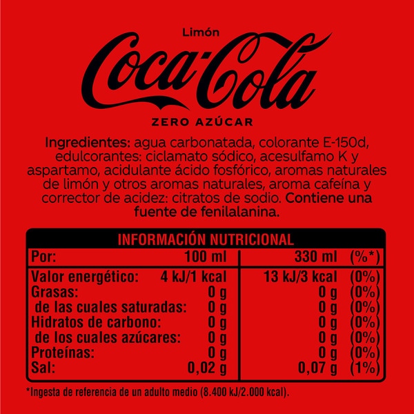Cola-Erfrischungsgetränk zuckerfrei Zitronengeschmack Dose 33 cl