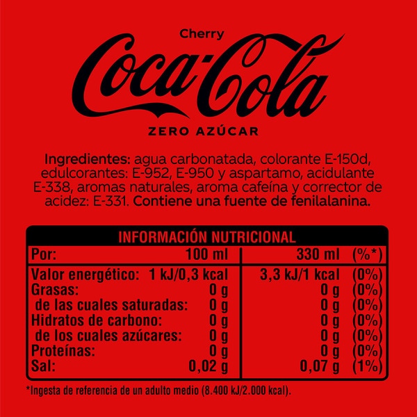 Cherry Cola-Erfrischungsgetränk, zuckerfrei, Kirsch-Geschmack Dose 33 cl