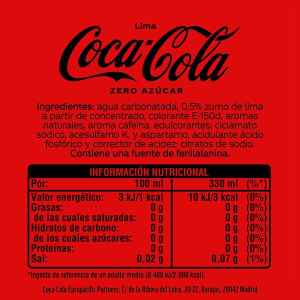 Cola-Erfrischungsgetränk zuckerfrei Limettengeschmack Dose 33 cl