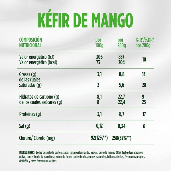 Mango flavoured kefir drink bottle 280 g