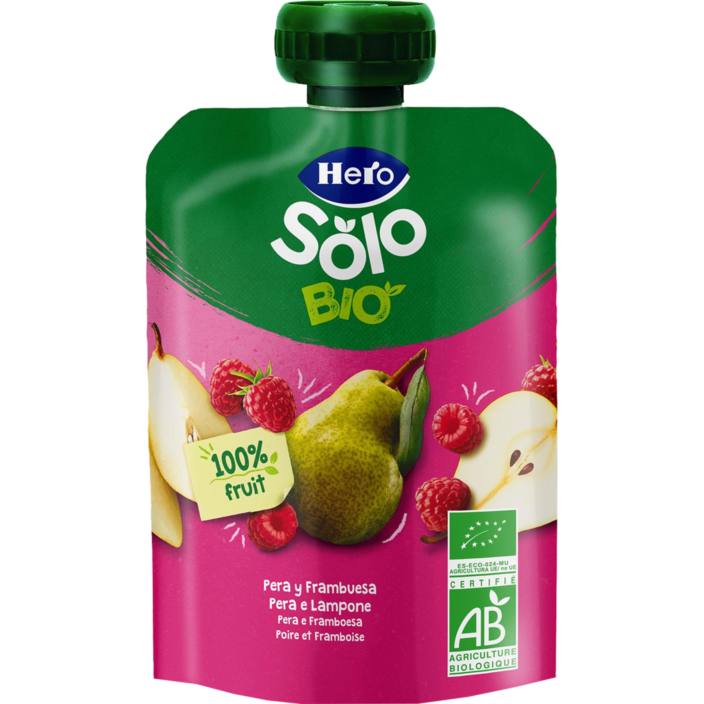 bolsita de pera y frambuesa ecológica sin gluten desde 4 meses 100 g