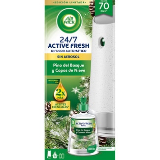 ambientador difusor automático Active Fresh Pino del Bosque y Copos de Nieve 24/7 aparato + recambio sin aerosol con aceites esenciales - Air Wick