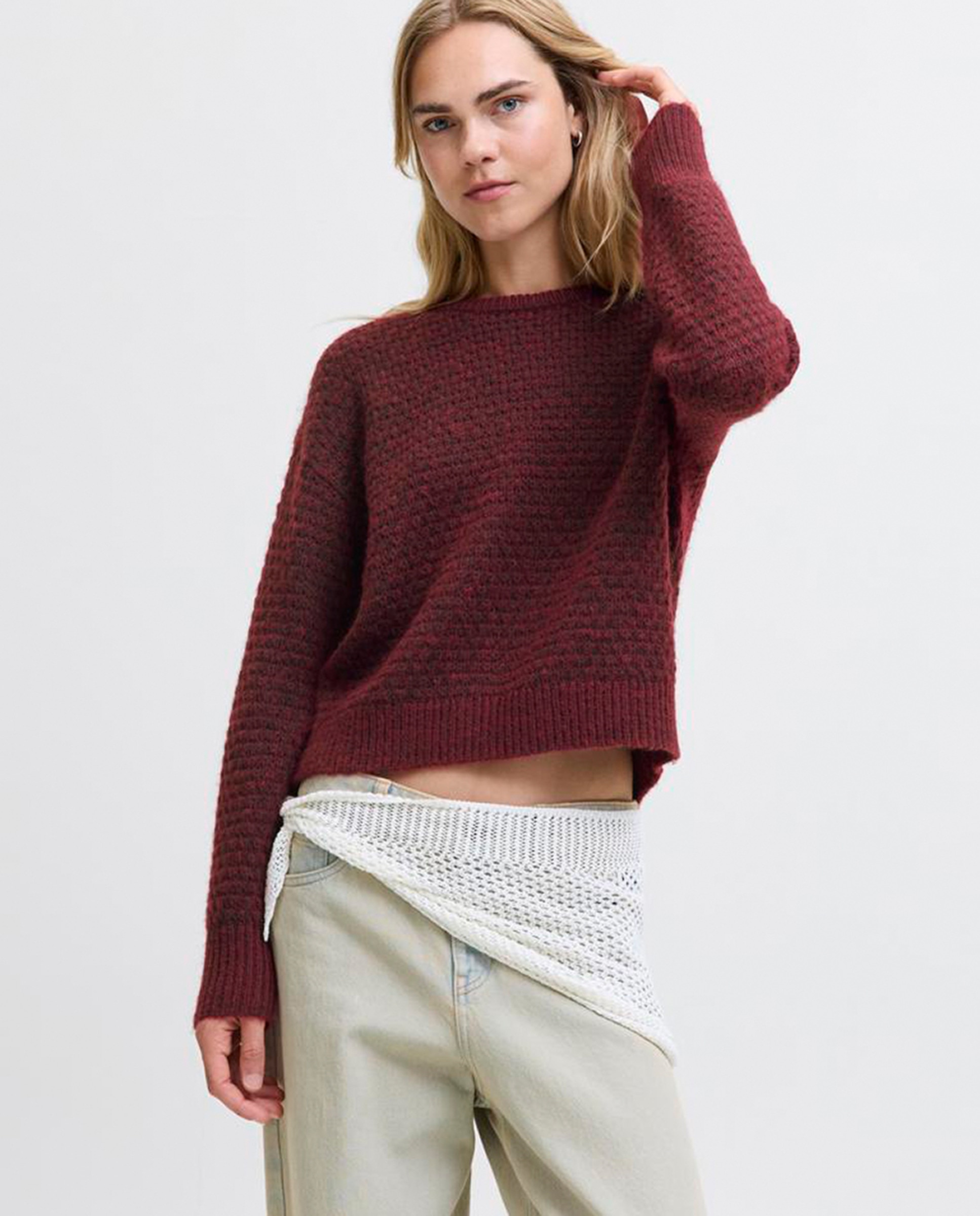 Camisola de Malha com Estrutura Vermelho/Grená-1