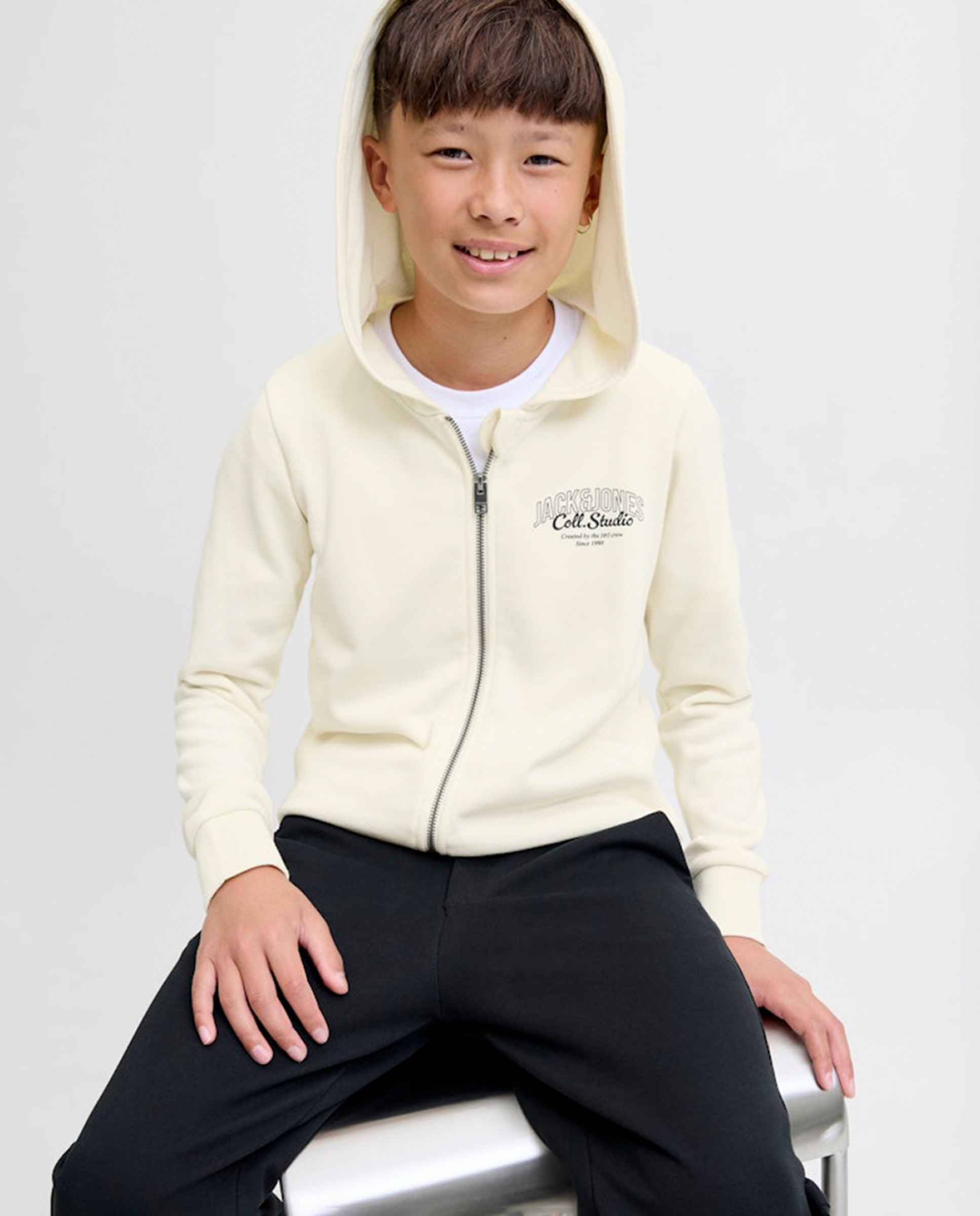 Sweatshirt com Capuz e Fecho de Correr Branco-3