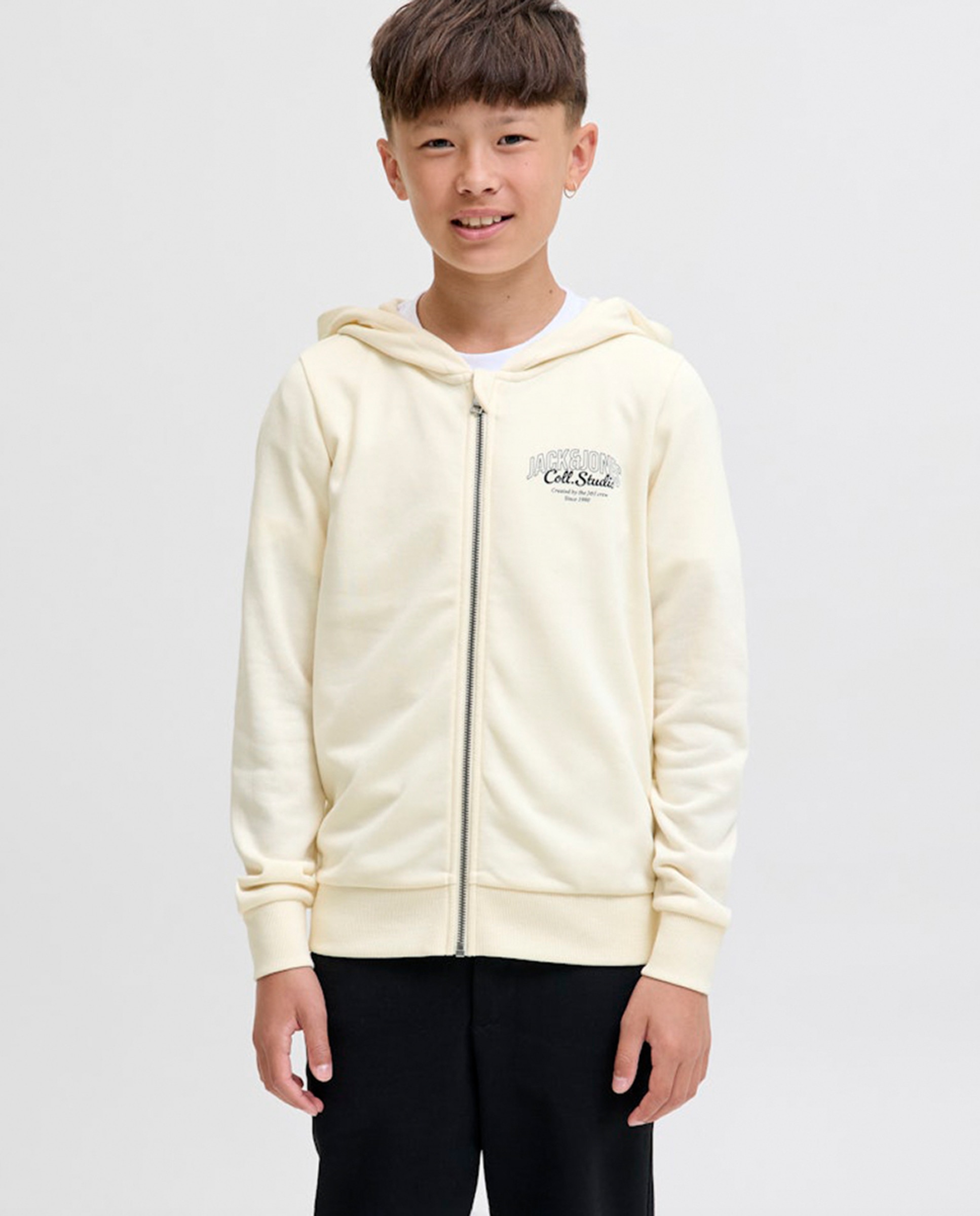 Sweatshirt com Capuz e Fecho de Correr Branco-1