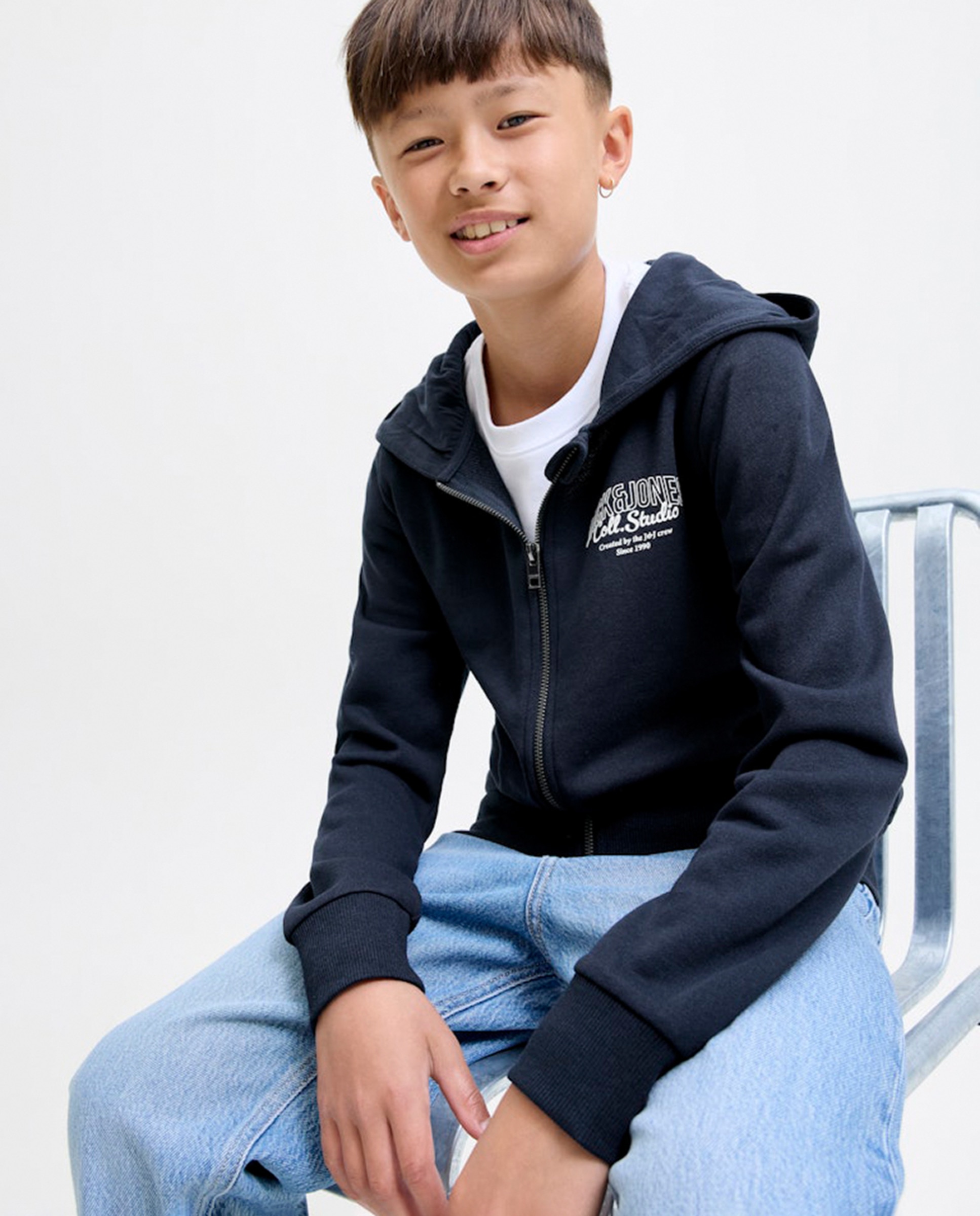 Sweatshirt com Capuz e Fecho de Correr Azul-marinho-3