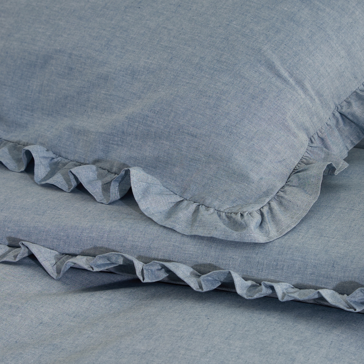 Conjunto de Capa de Edredão de Algodão Mélange Azul-4