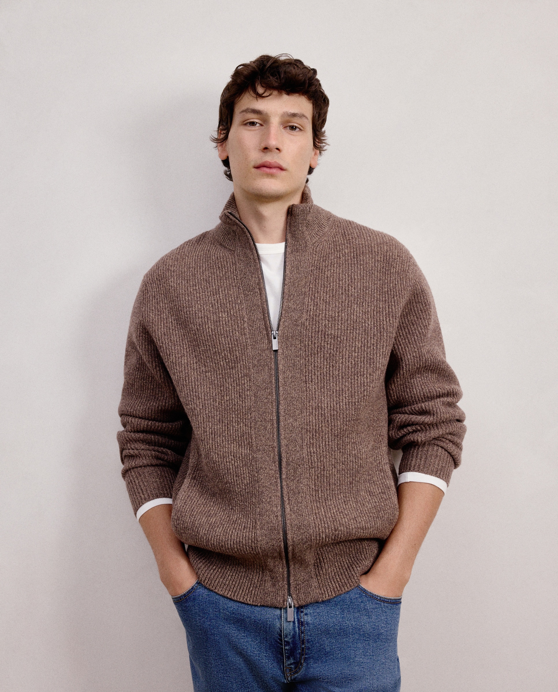 Cardigan com Fecho de Correr Castanho-1