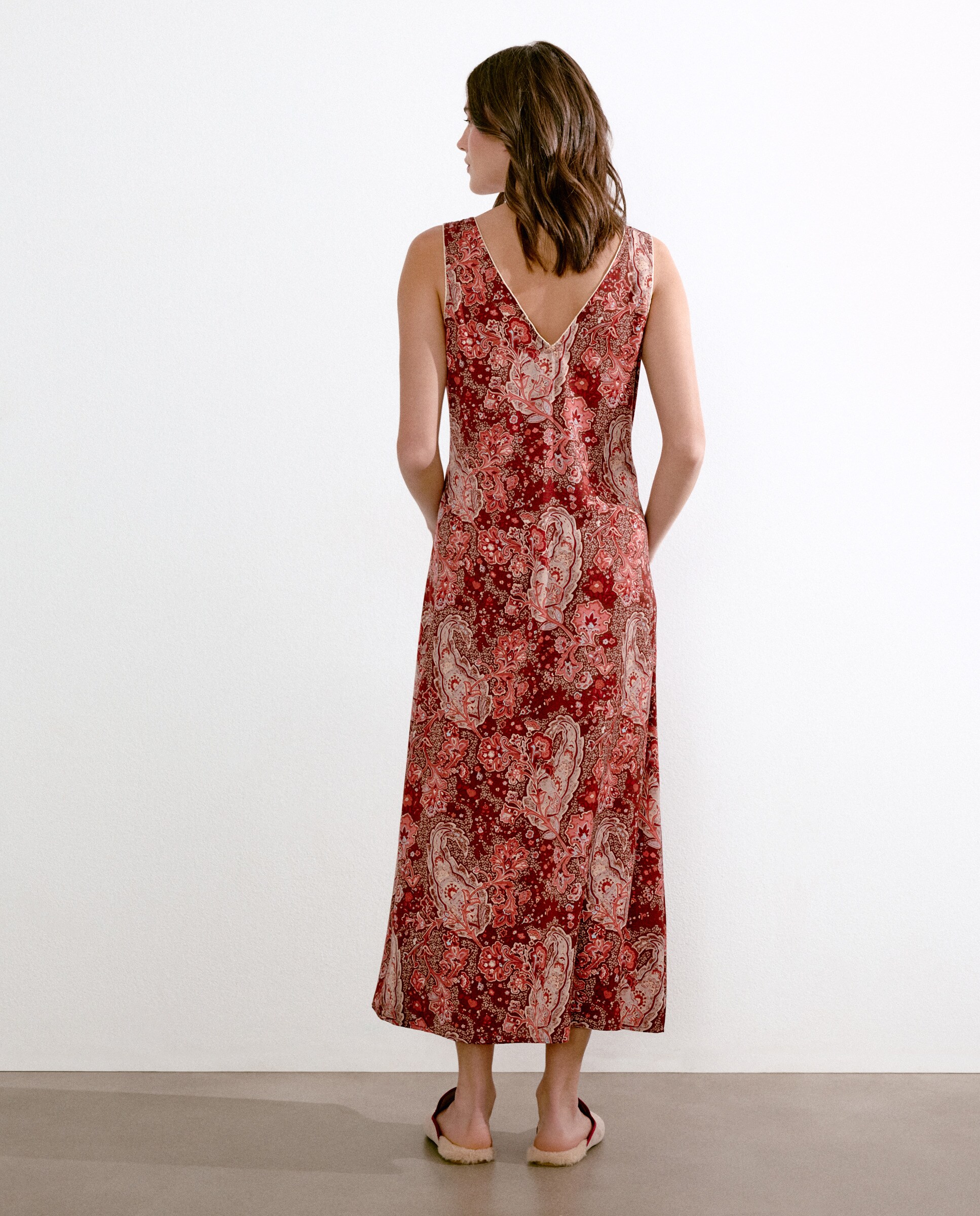 Camisa de Dormir Estampada sem Mangas Vermelho-3