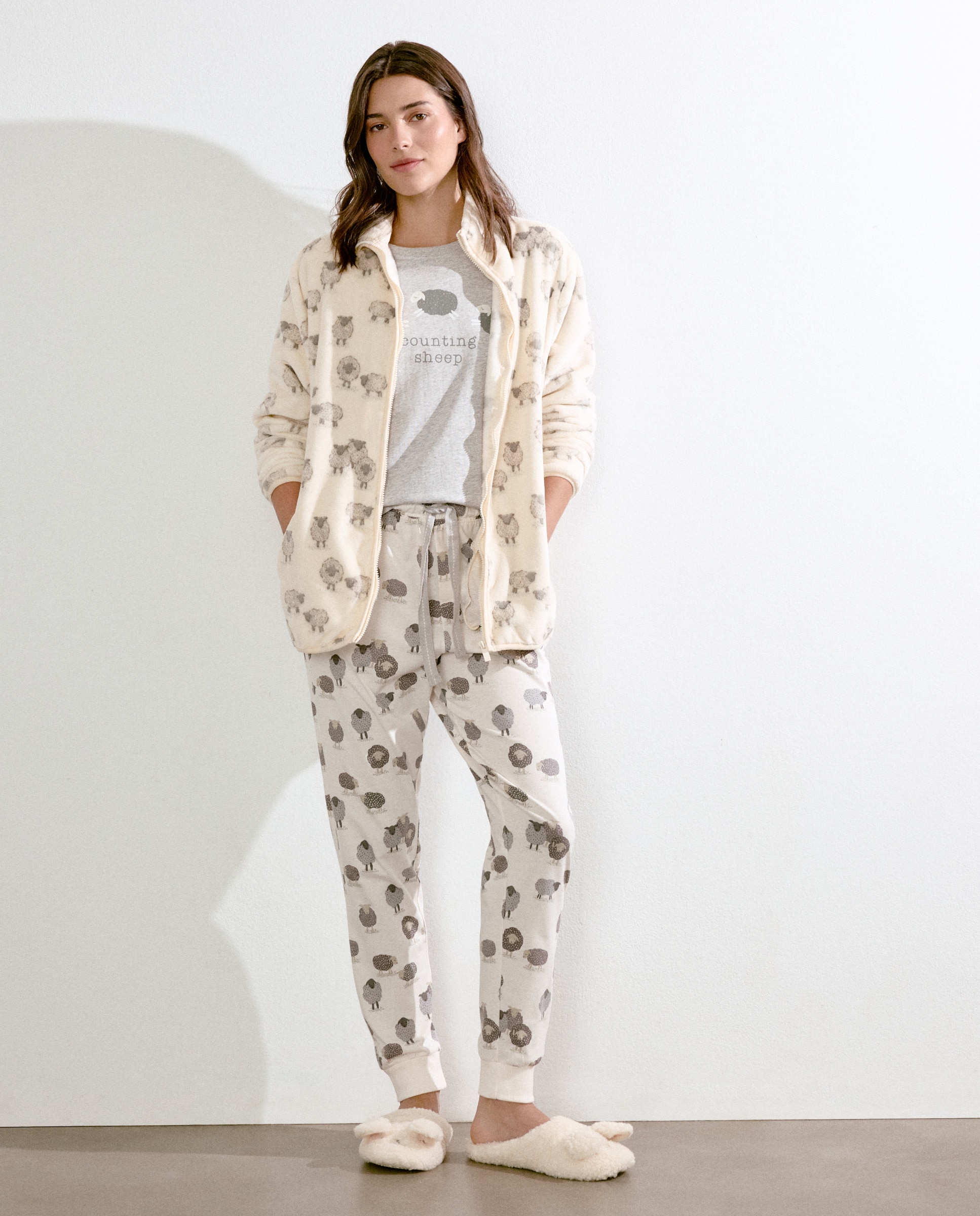 Calças de Pijama com Punho Branco-1