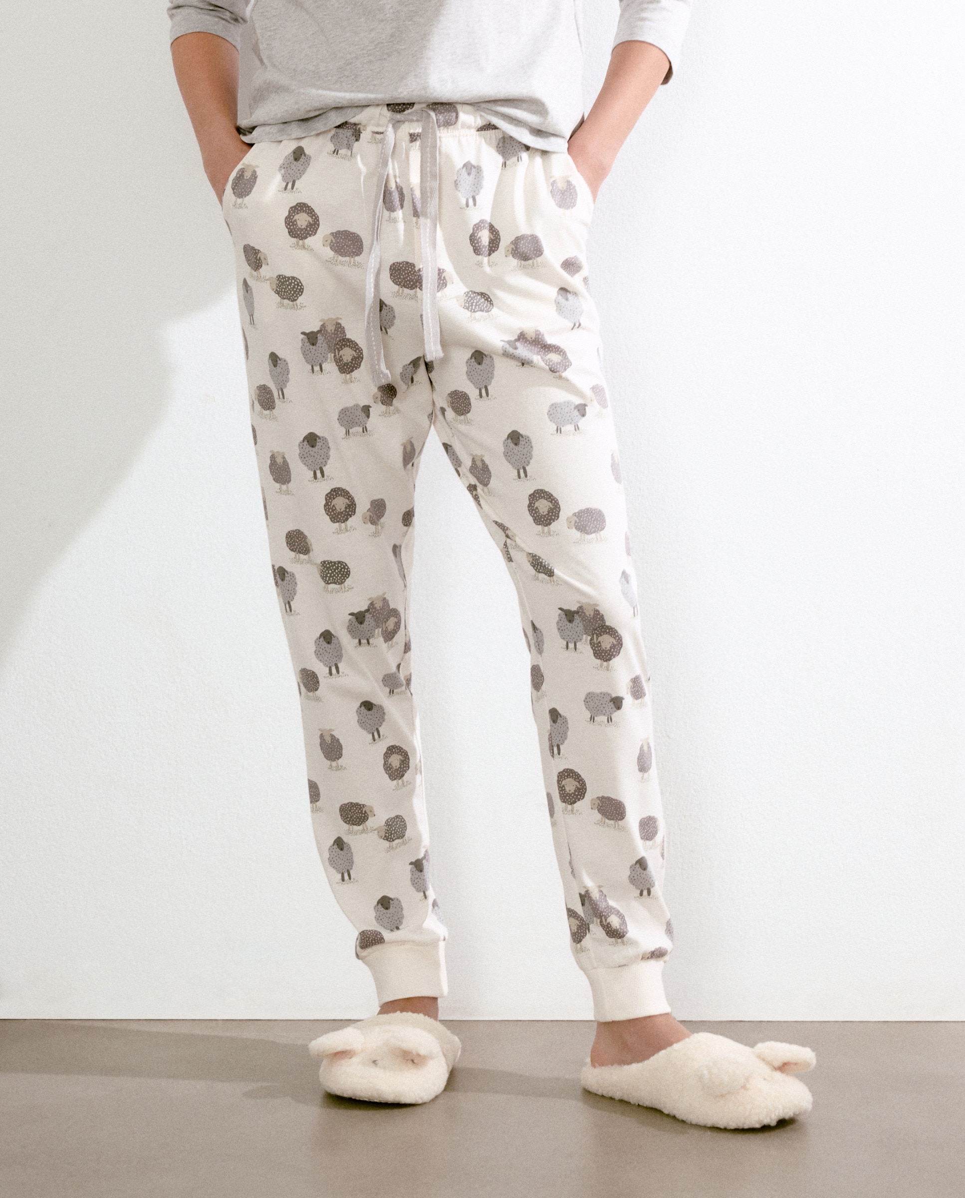 Calças de Pijama com Punho Branco-2