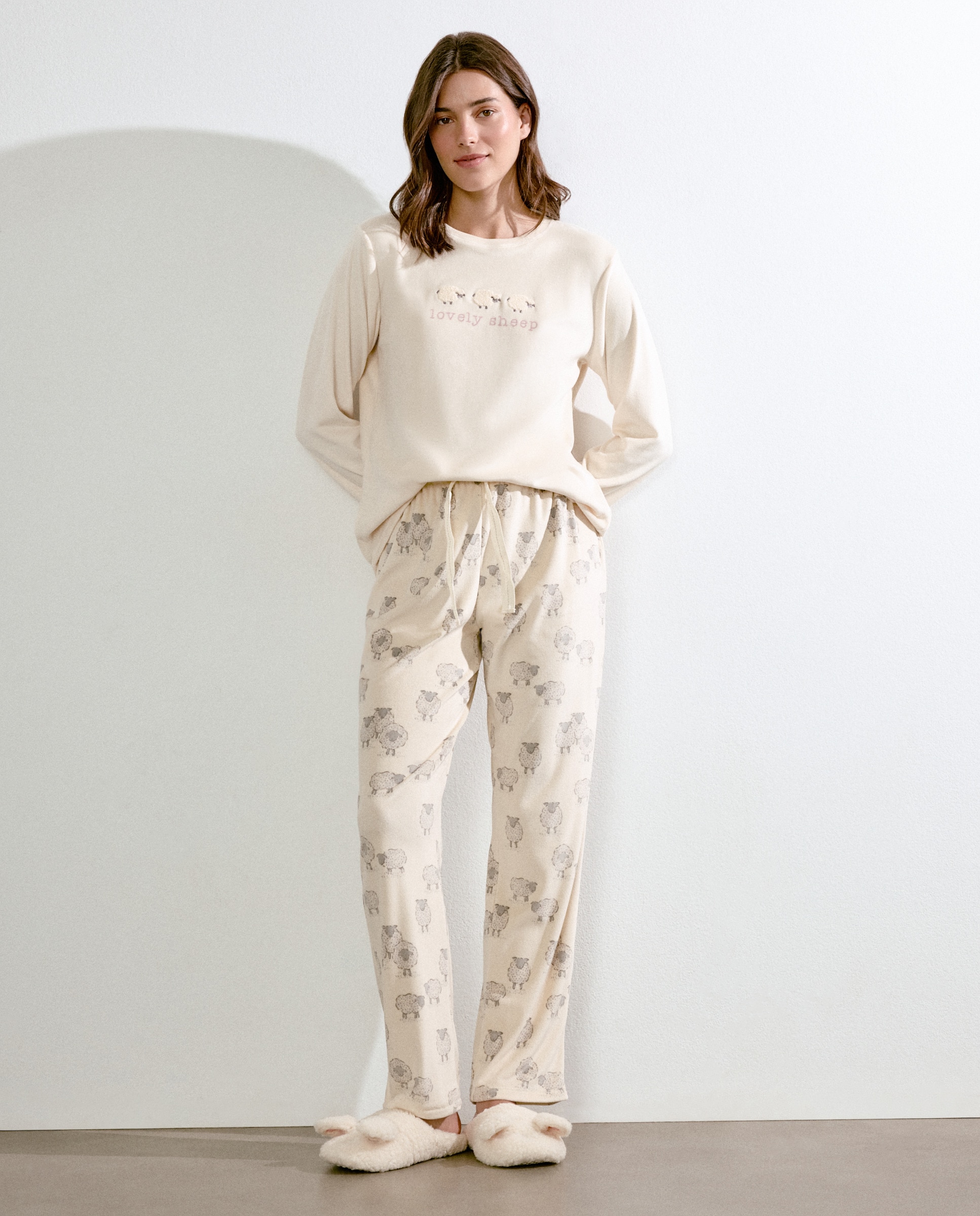 Calças de Pijama com Estampado Branco-1