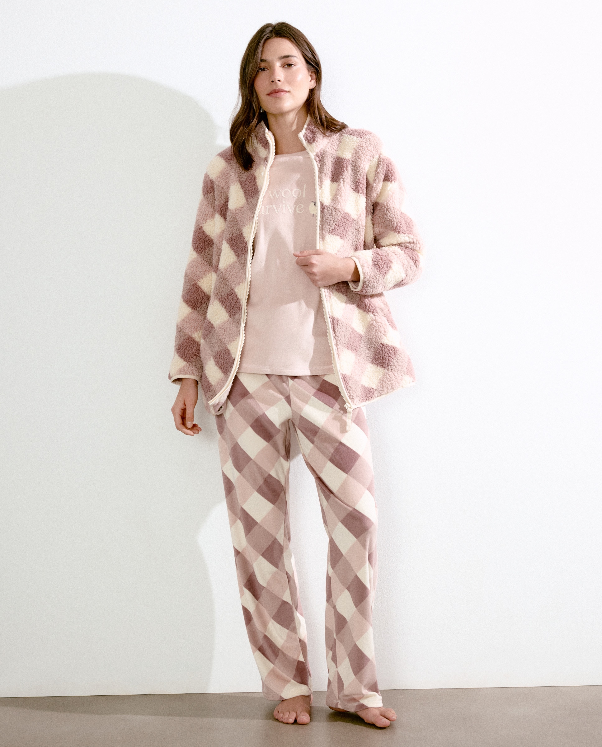 Calças de Pijama com Estampado Rosa-1