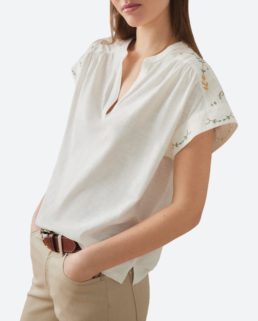 Imagen 0 de Camiseta de mujer manga corta bordada punto de cruz