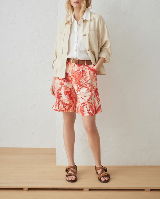 Imagen 0 de Bermudas lino de mujer con palmeras