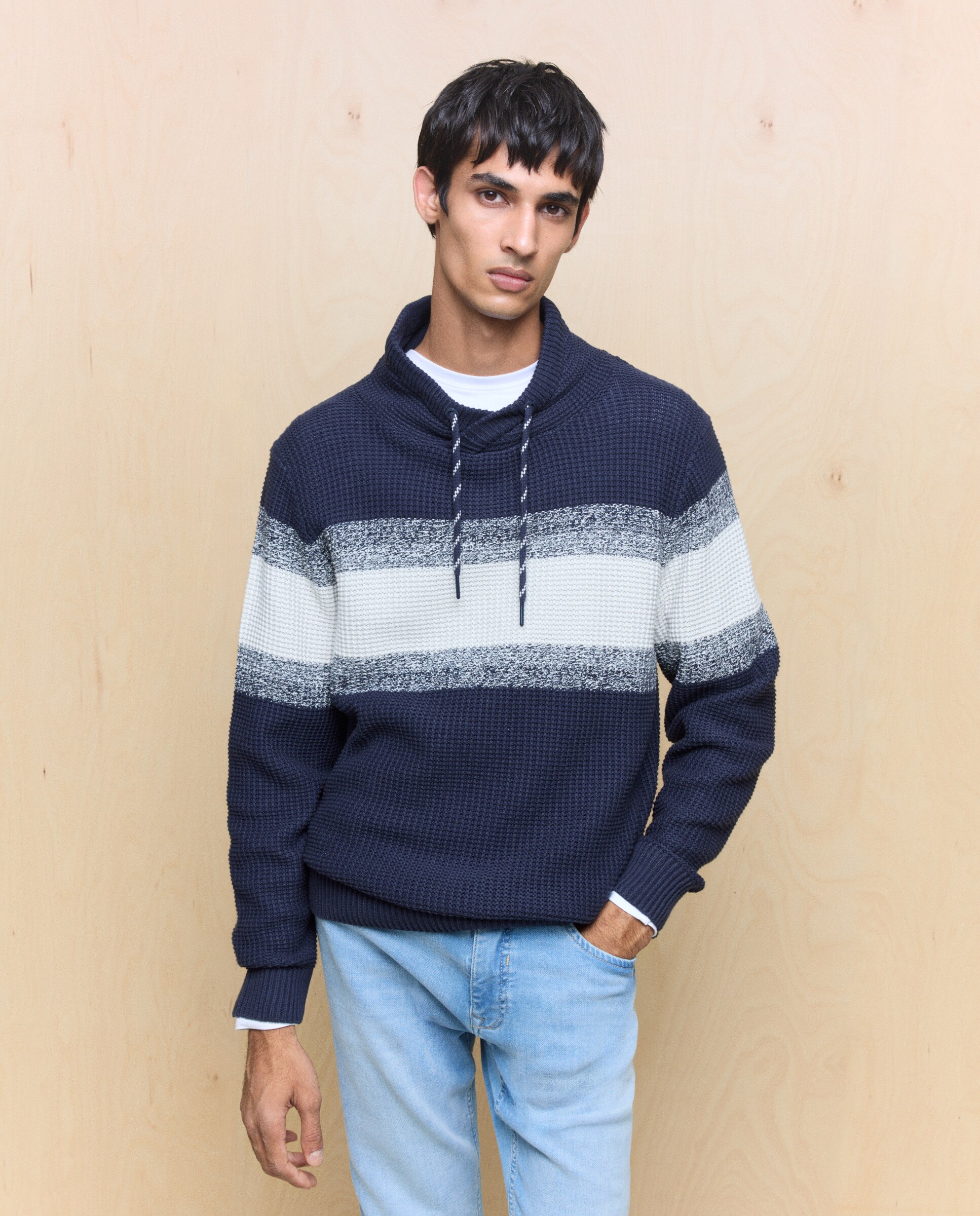 Camisola de Malha com Gola Subida Azul-marinho-2