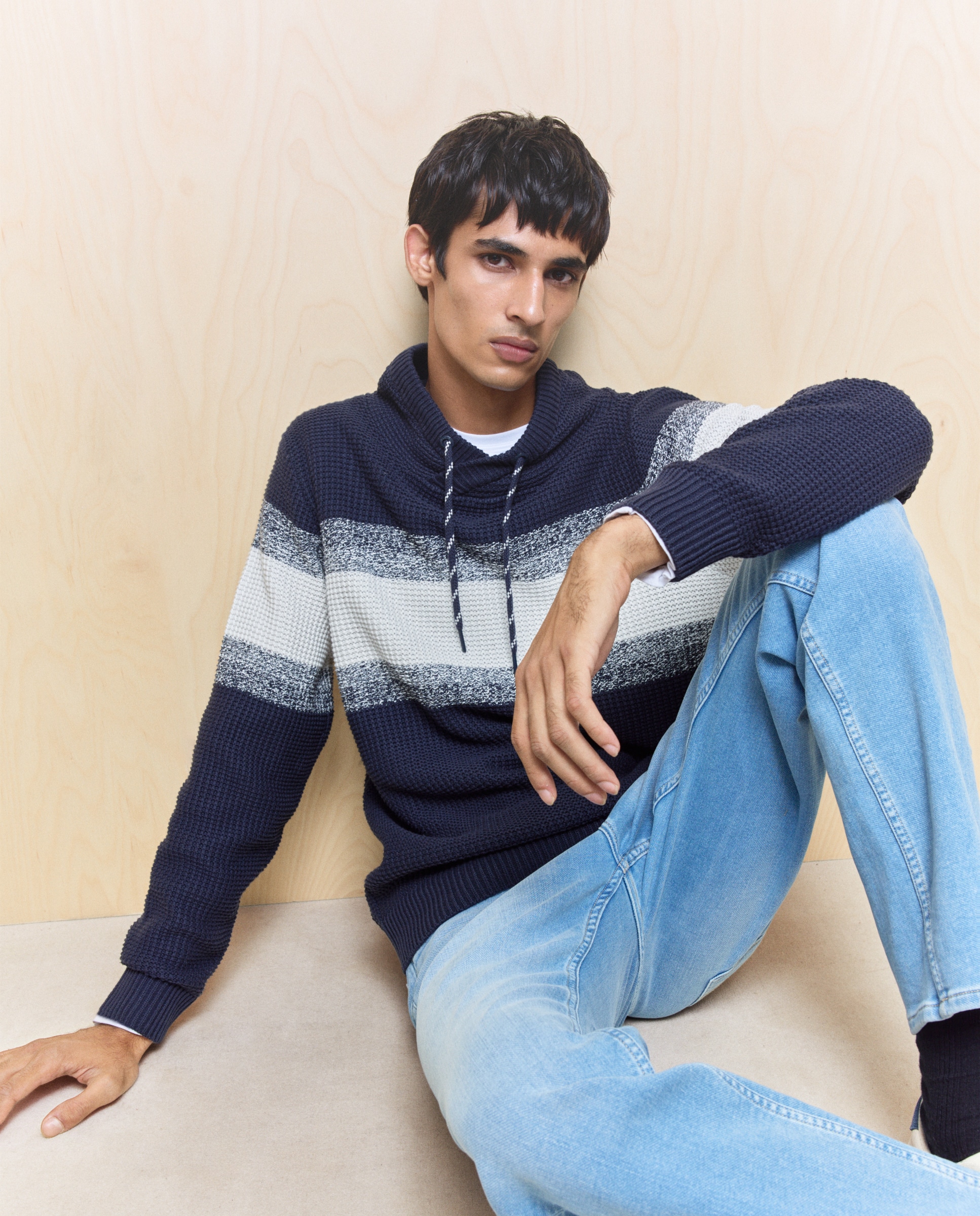 Camisola de Malha com Gola Subida Azul-marinho-1