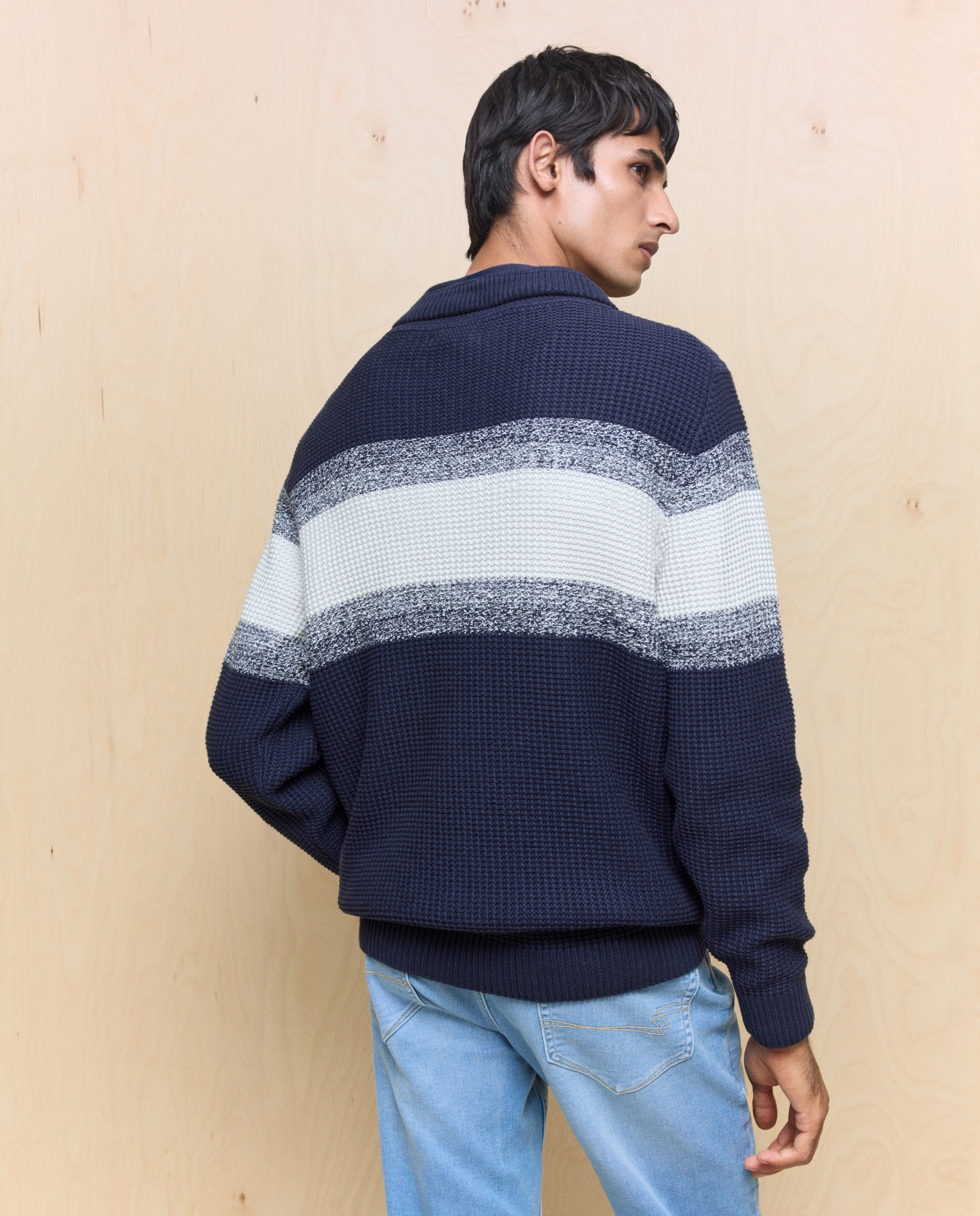 Camisola de Malha com Gola Subida Azul-marinho-3