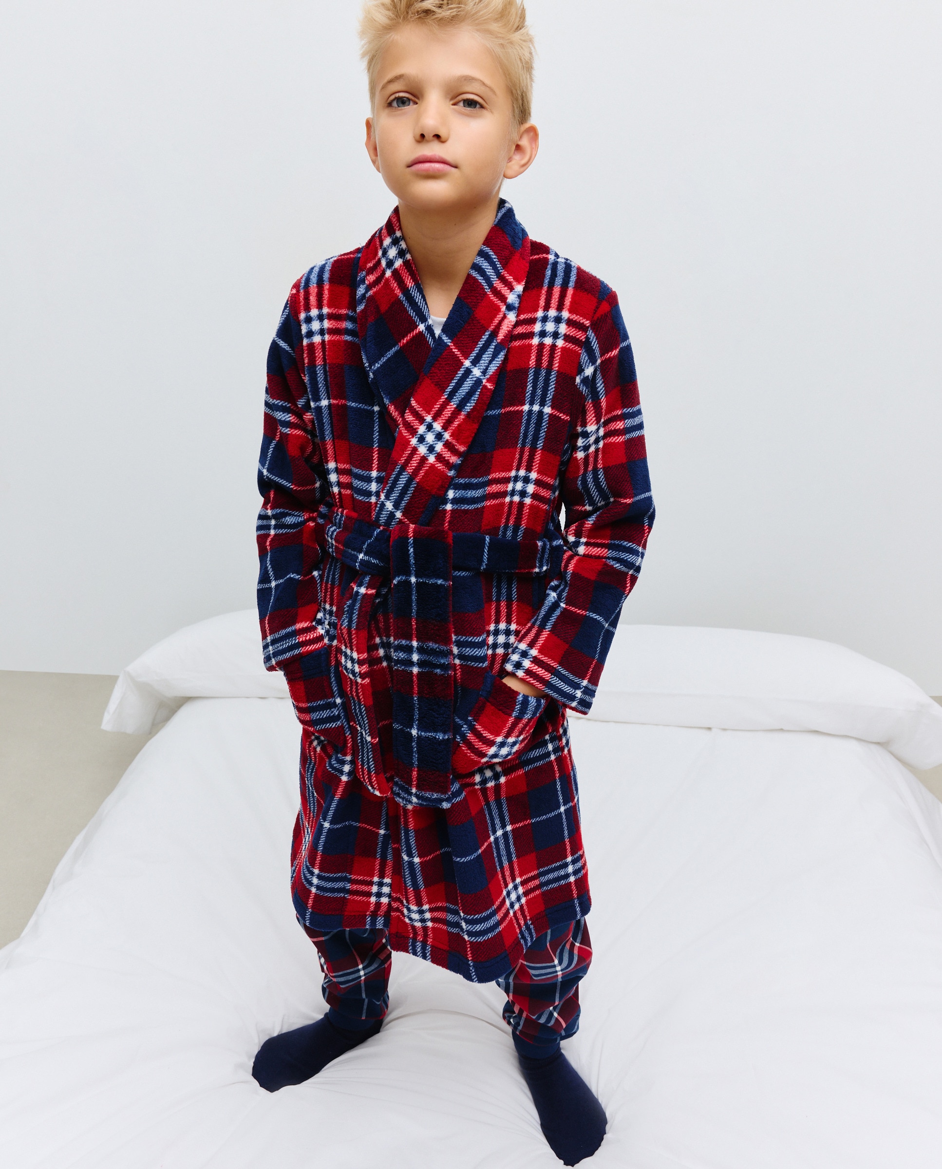 Robe com Estampado aos Quadrados Vermelho-1