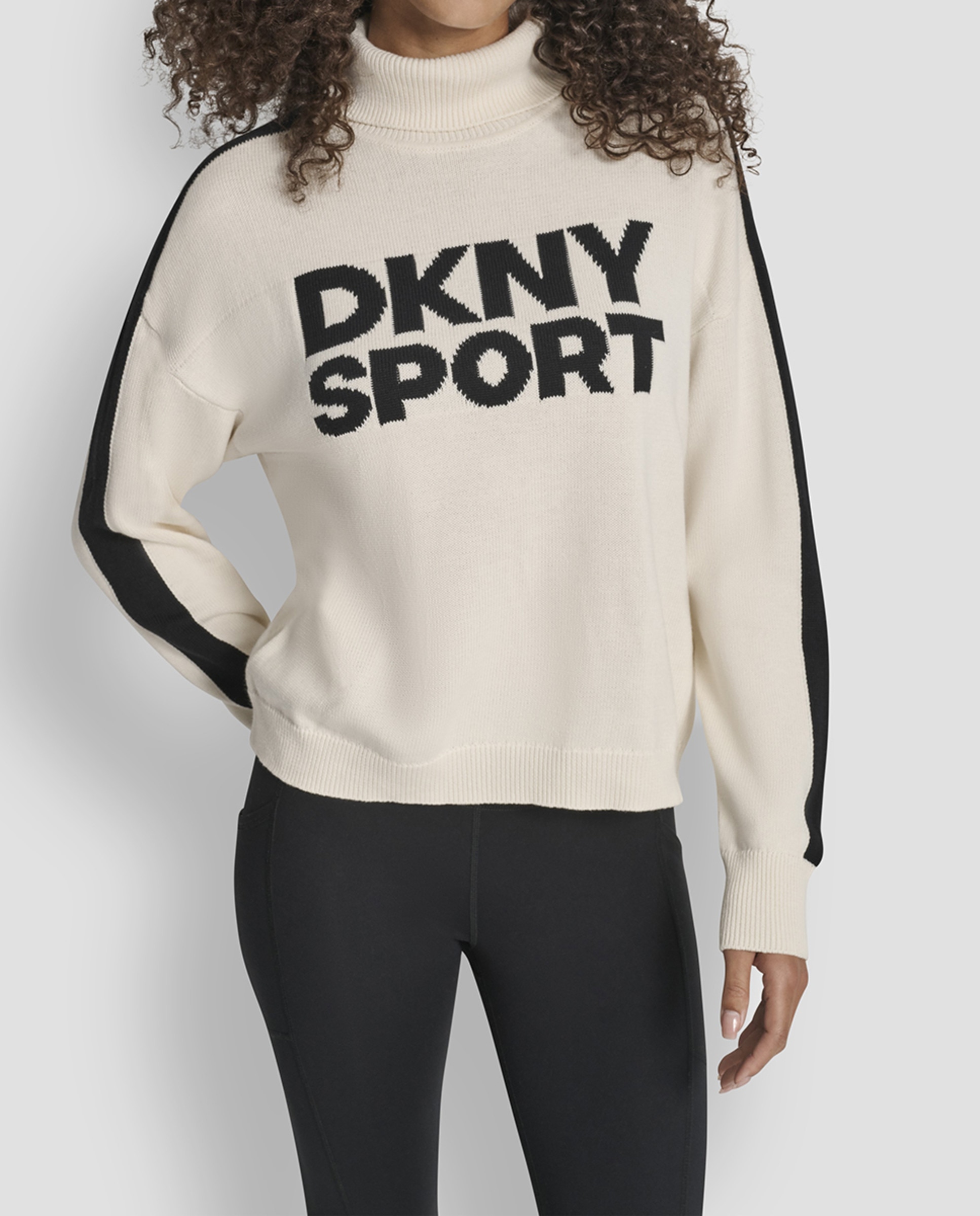 Camisola de malha de mulher com gola perkins Cru-4