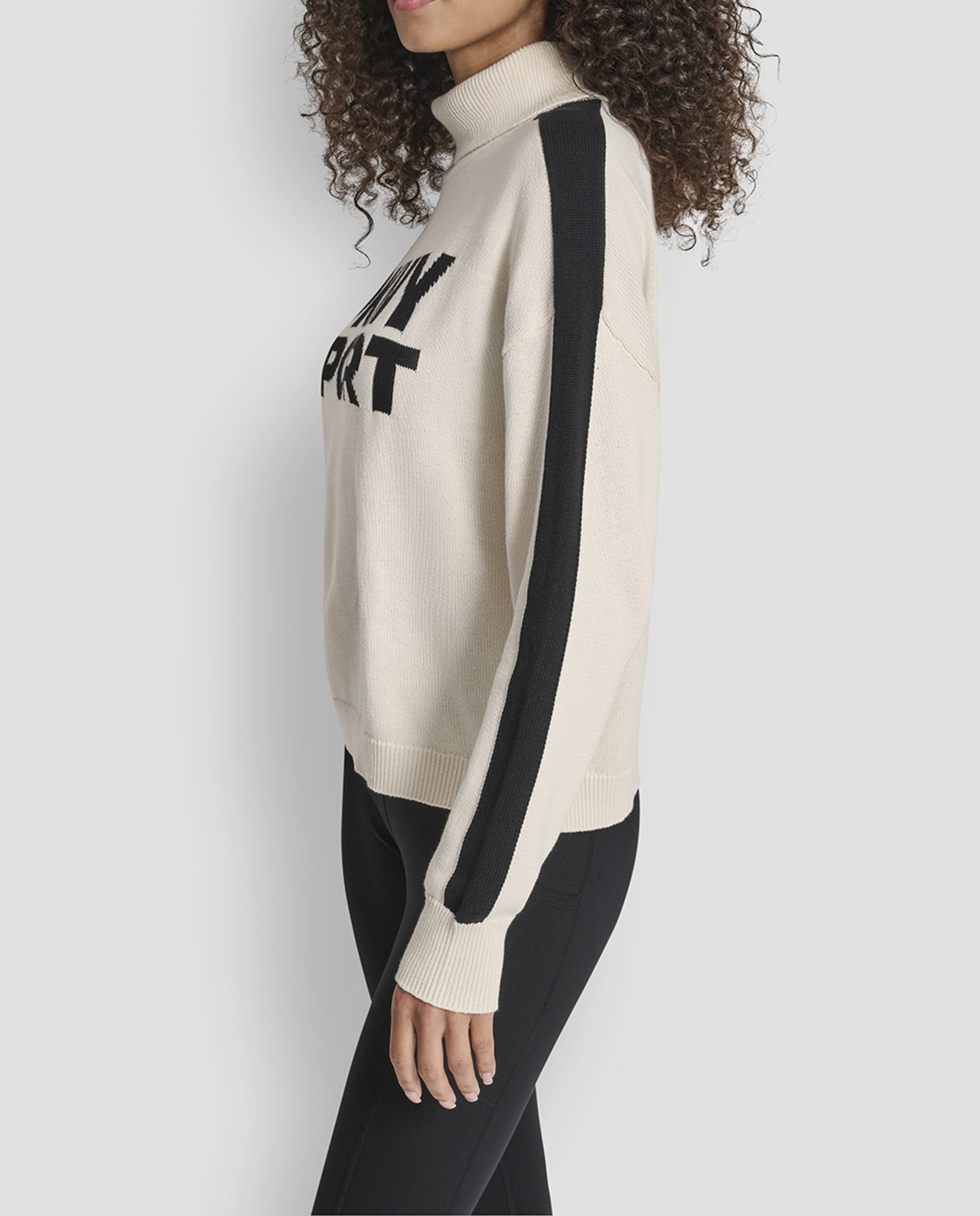 Camisola de malha de mulher com gola perkins Cru-3