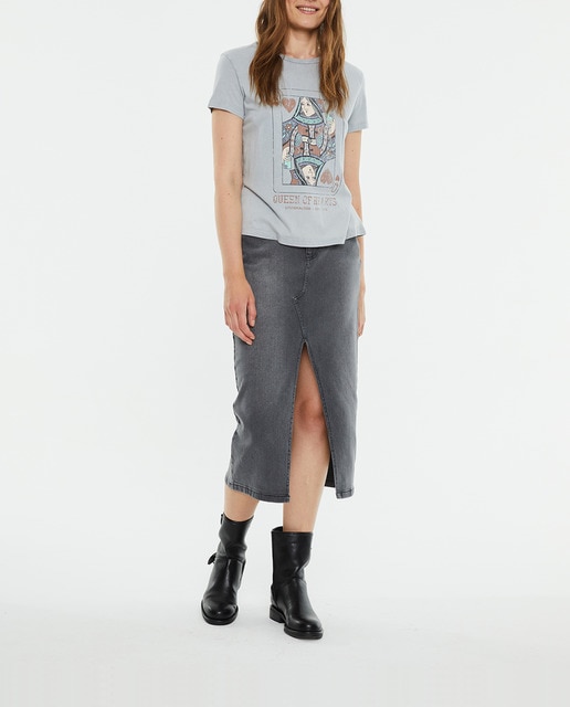 Imagen 0 de Falda de mujer midi tejana color gris oscuro