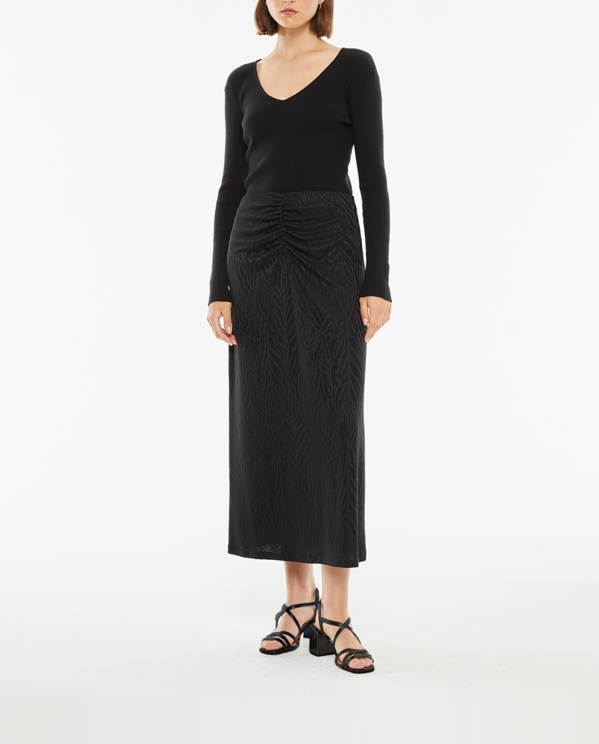 Imagen 0 de Falda de mujer midi ajustada jacquard con fruncido cintura