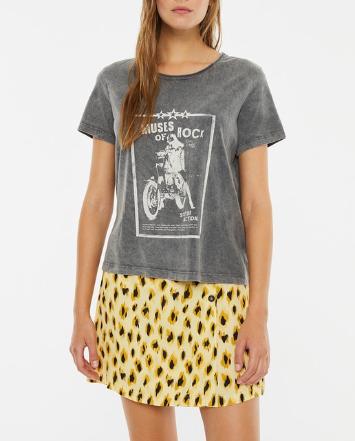 Imagen 0 de Camiseta de mujer algodón orgánico gris estampado motera