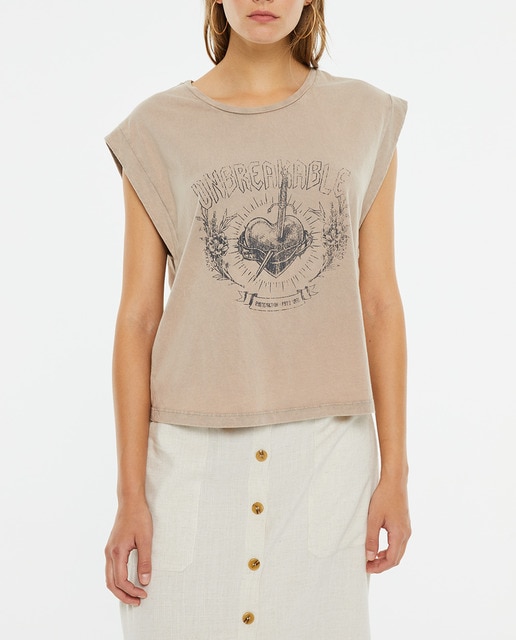 Imagen 0 de Camiseta de mujer beige estampado corazón unbreakeable