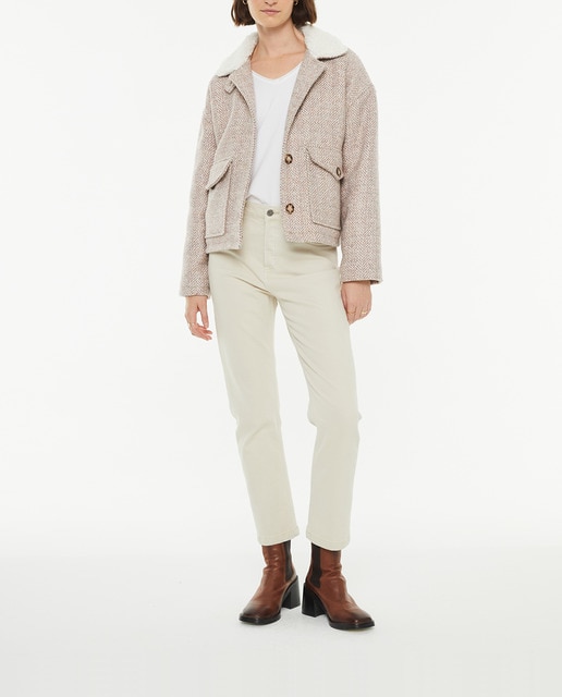 Imagen 0 de Chaqueta de mujer corta con cierre botones y forro borregui