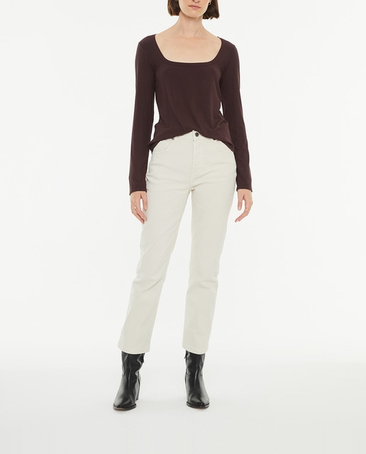 Imagen 0 de Pantalón de mujer recto color crema tiro medio