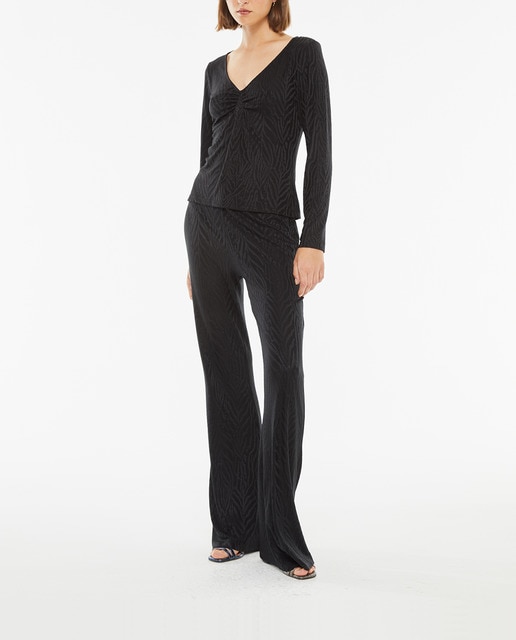 Imagen 0 de Pantalón de mujer largo entallado y acampanado jacquard