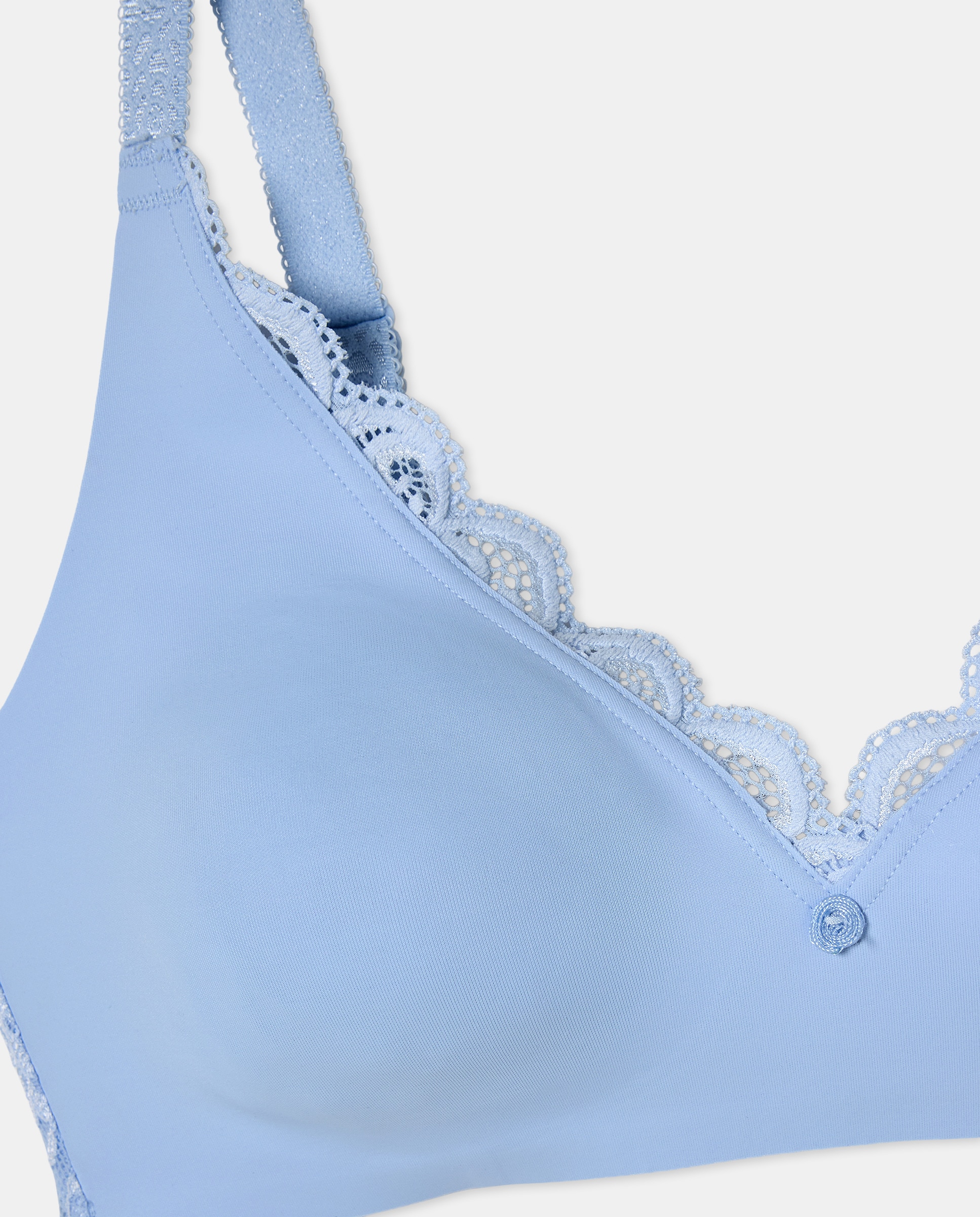 Soutien Redutor sem Aro e com Detalhes de Renda e Jacquard Azul-claro-4