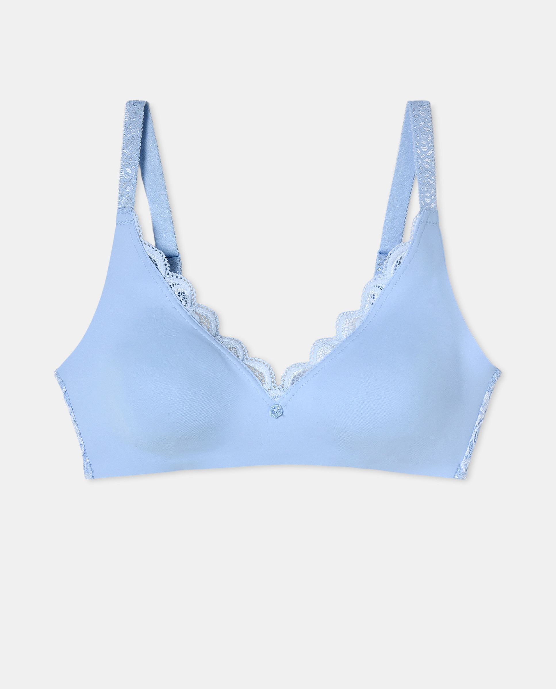 Soutien Redutor sem Aro e com Detalhes de Renda e Jacquard Azul-claro-3