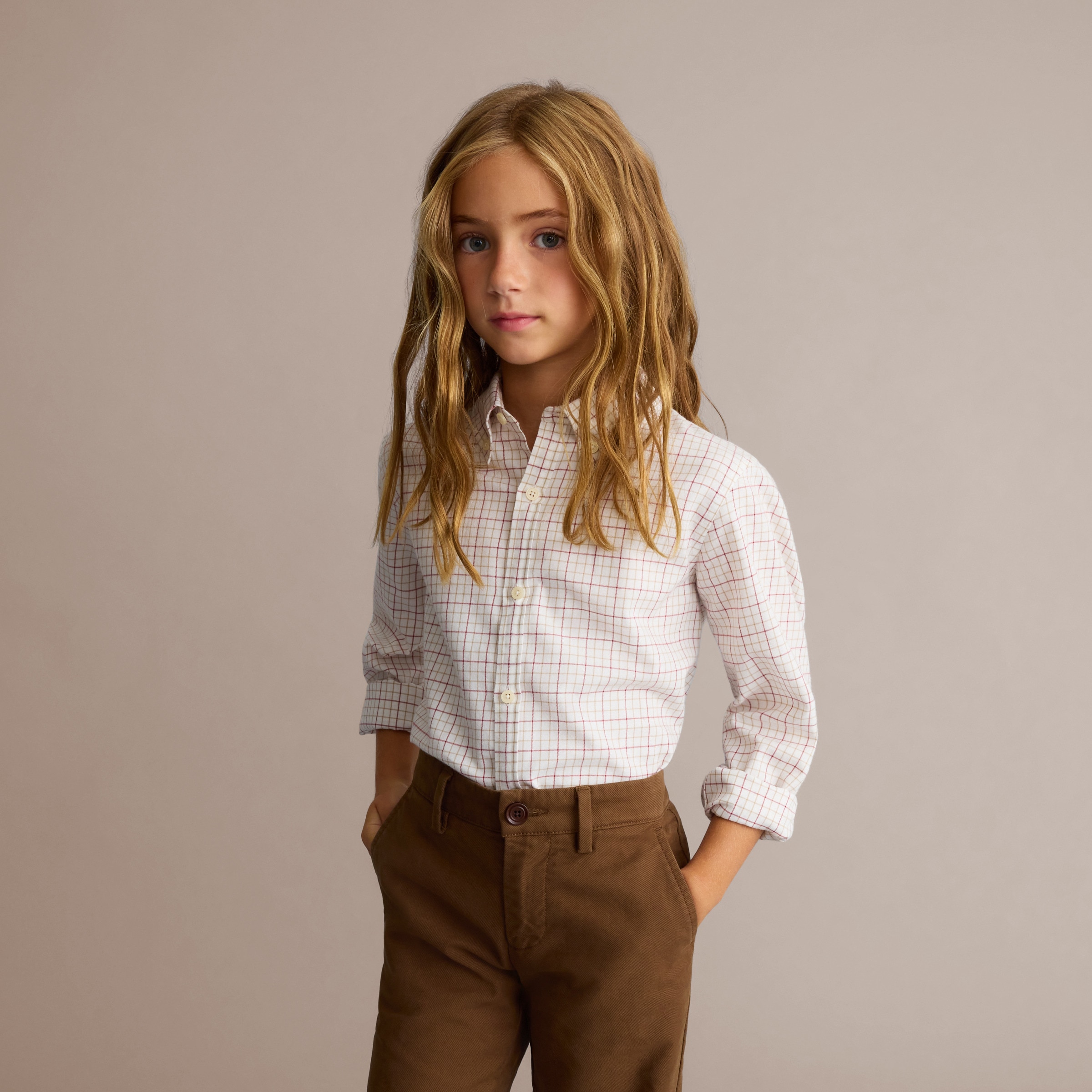 Camisa aos quadrados Bege-2