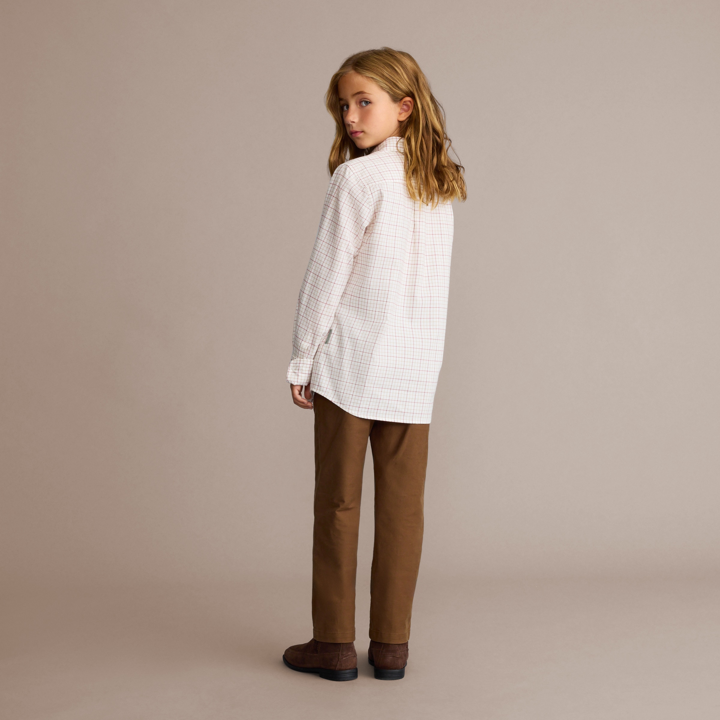 Camisa aos quadrados Bege-4