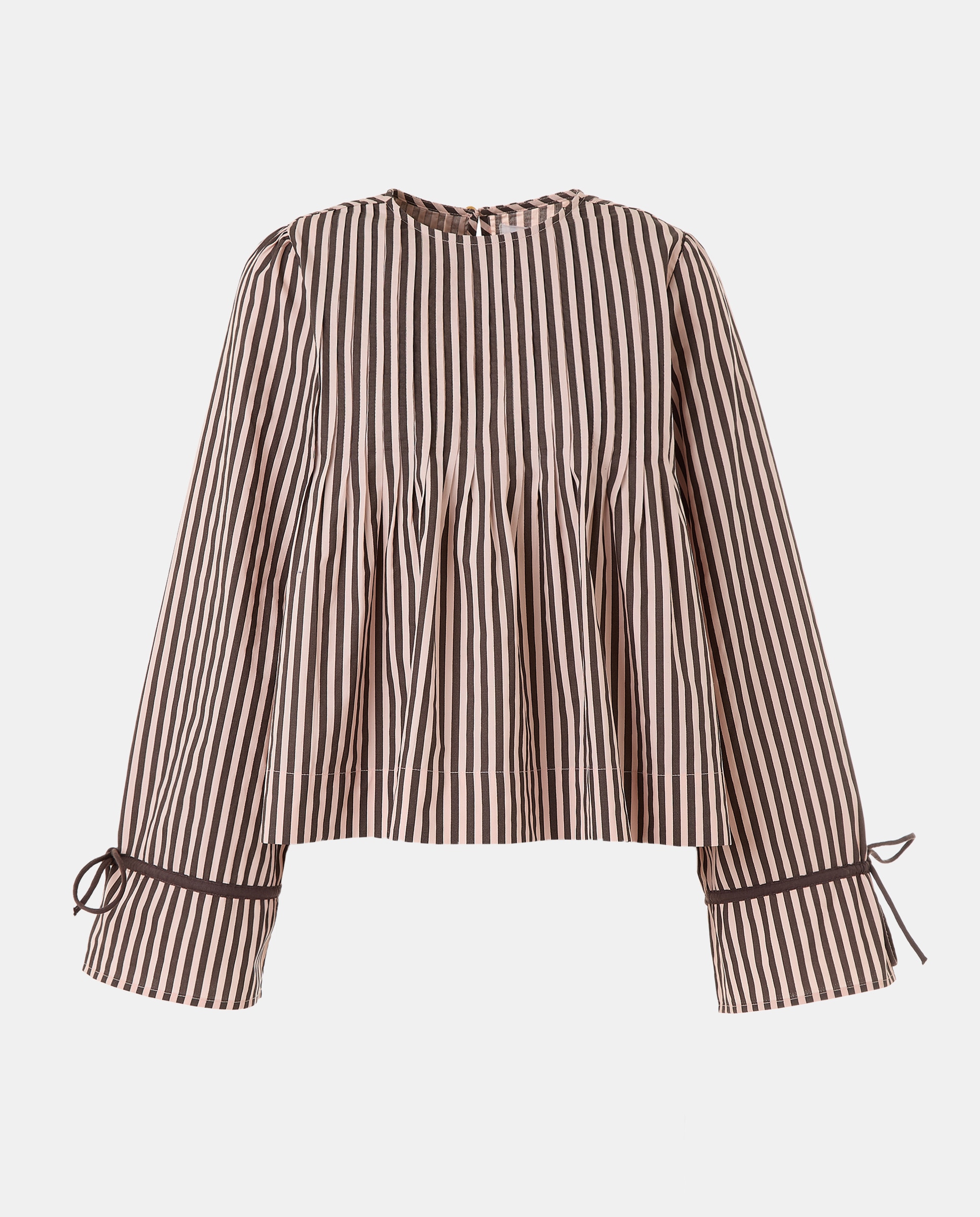 Blusa de mujer de rayas con jaretas en pechera Rosa-4