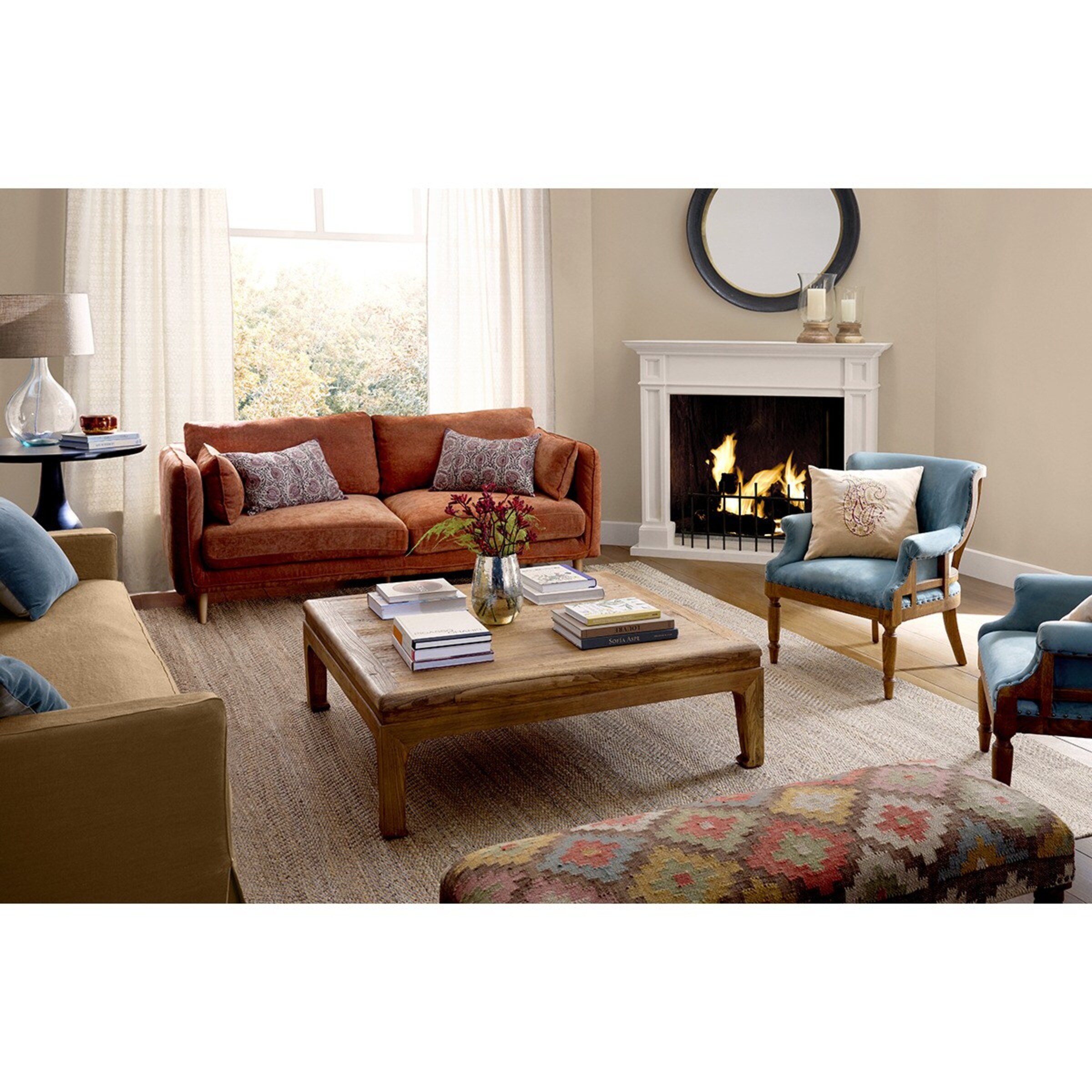 Banco de Madeira de Mangueira Estofado Delhi - Multicolor Multicolor-7