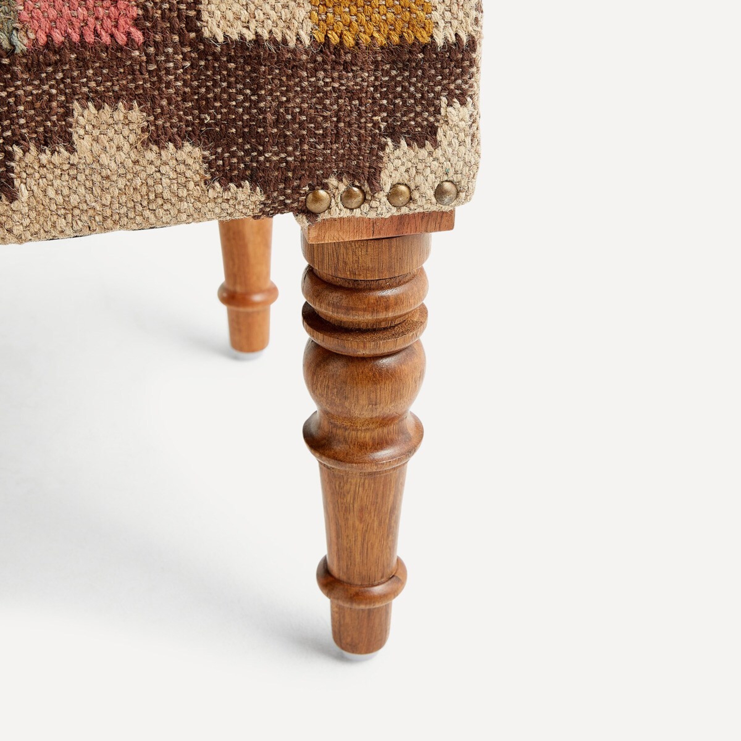 Banco de Madeira de Mangueira Estofado Delhi - Multicolor Multicolor-4