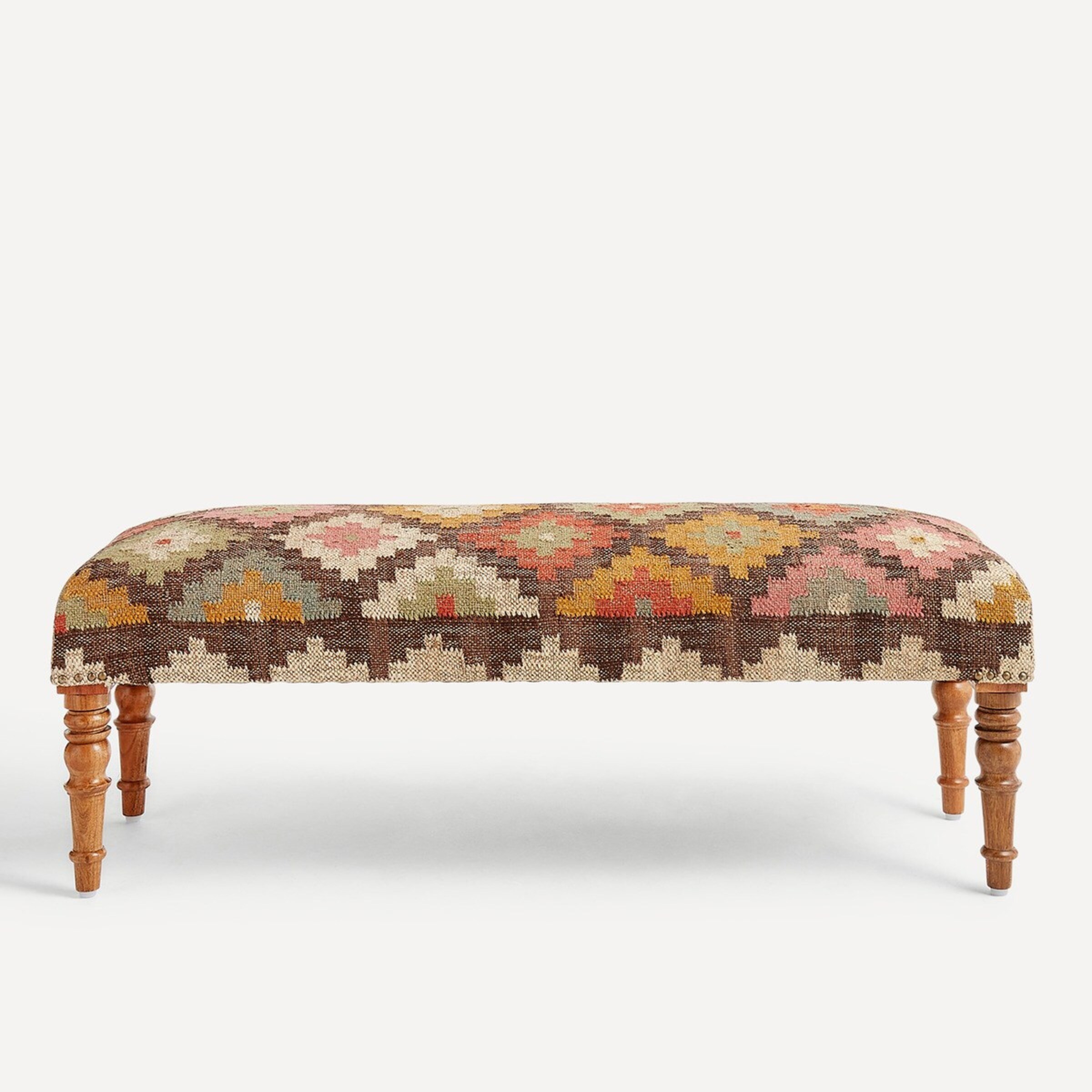 Banco de Madeira de Mangueira Estofado Delhi - Multicolor Multicolor-2