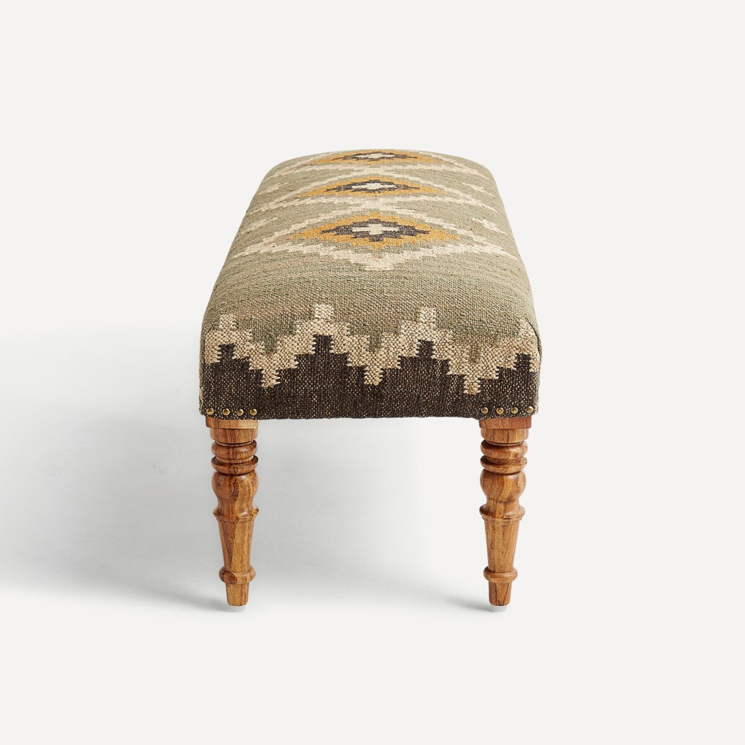 Banco de Madeira de Mangueira Estofado Delhi - Verde Verde-3