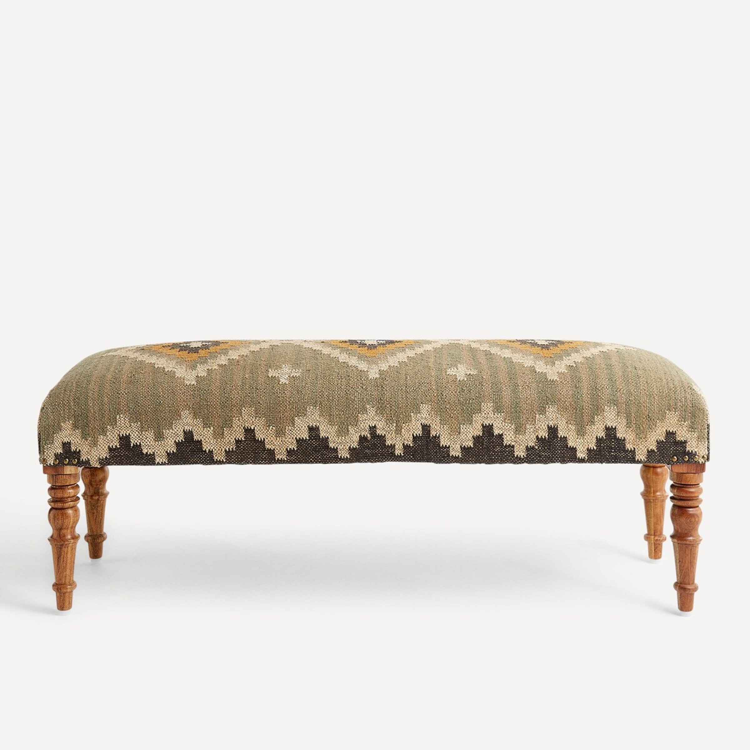 Banco de Madeira de Mangueira Estofado Delhi - Verde Verde-2