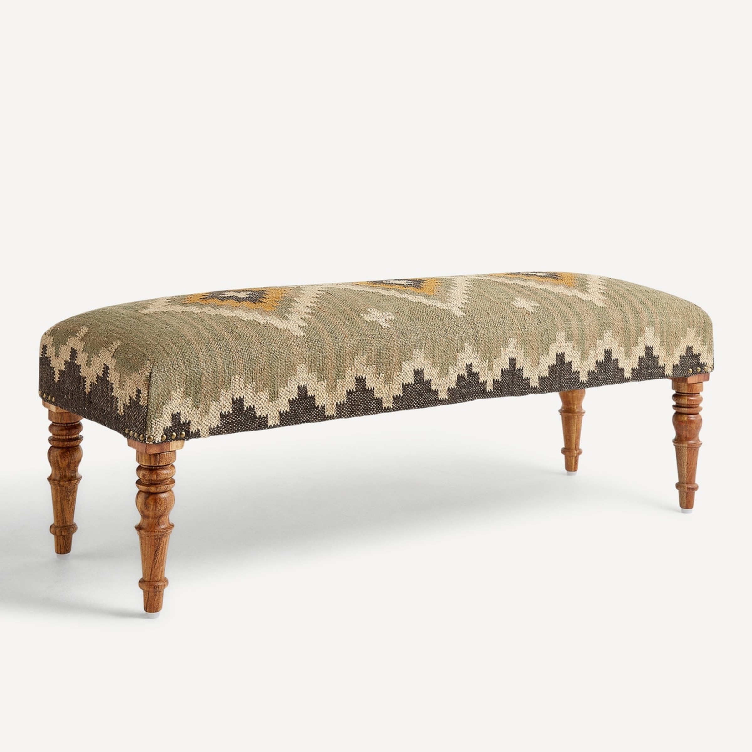 Banco de Madeira de Mangueira Estofado Delhi - Verde Verde-1