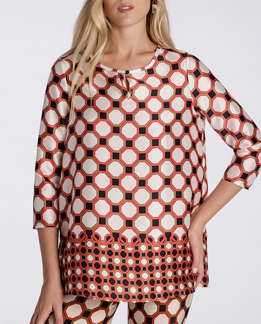 Imagen 0 de Blusa estampada de mujer de manga francesa y cuello redondo