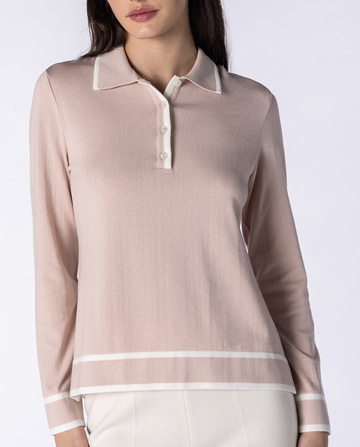 Imagen 0 de Polo de mujer en punto liso de manga larga y vivos a contraste
