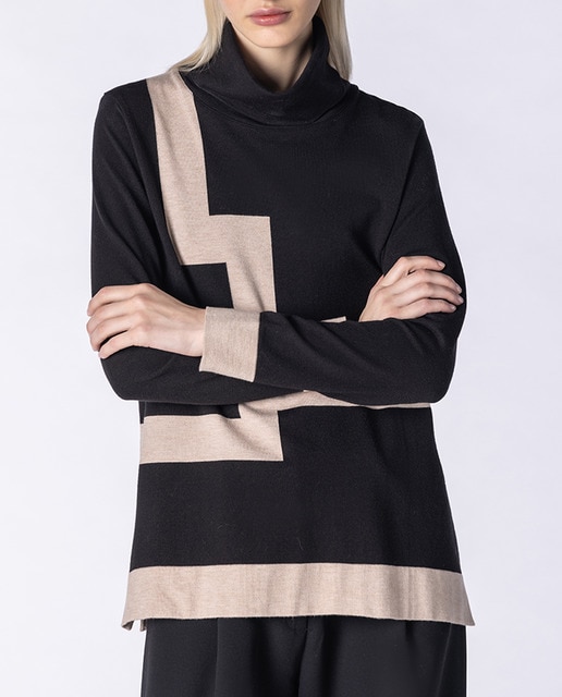 Imagen 0 de Jersey de mujer de punto intarsia geométrico con cuello largo y manga larga