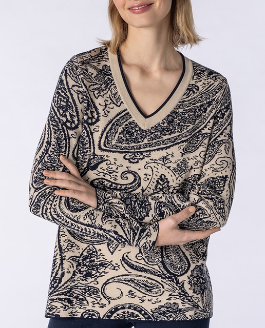 Imagen 0 de Jersey de mujer de punto con estampado paisley de manga larga y cuello pico