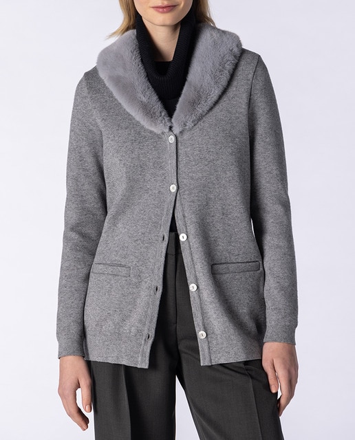 Imagen 0 de Chaqueta de mujer en punto liso de cuello pico y bolsillos delanteros