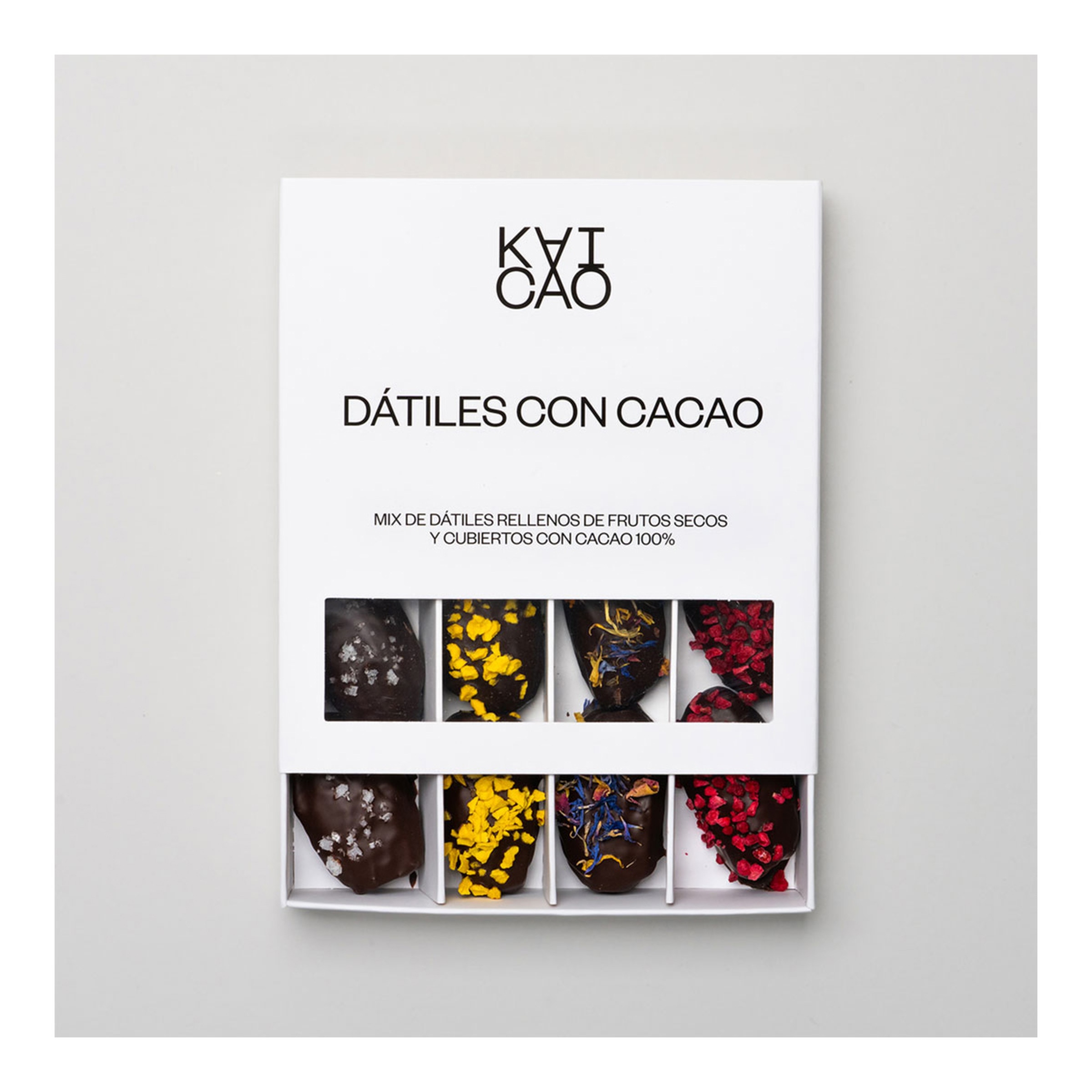 Dátiles rellenos de frutos secos y cubierto con cacao 100% Kaicao 2
