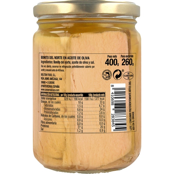 Biscay skipjack tuna in olive oil flask 260 drained weight g